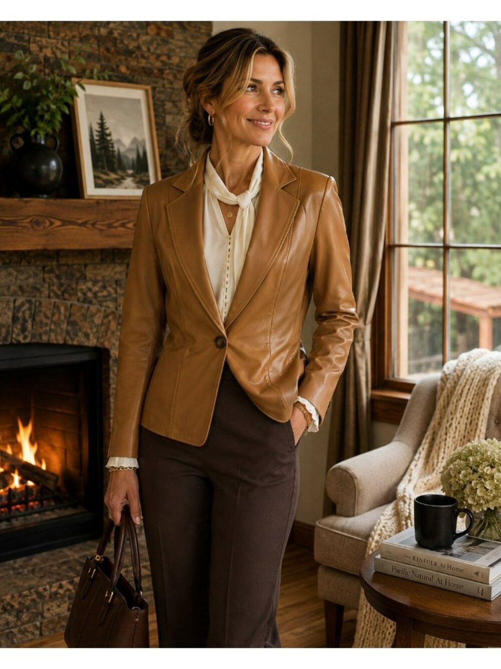 St. John Sport Womens Tan Lamb Leather Blazer Jacket Size Small Single Button